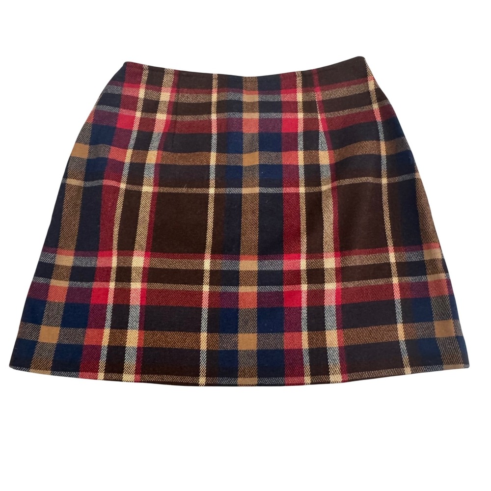 The Limited Plaid Mini Skirt Sz 2 Dark Academia Preppy Schoolgirl Brown Red Navy